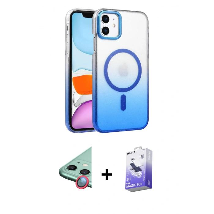MARSİLYAN™- iPhone 12 Kılıf Ahenk Doku Özel Seri - Siyah Bilvis 5in1 5D Magic Hayalet Cam Ekran Koruyucu + Kırmızı Raze Metal Kamera Lens