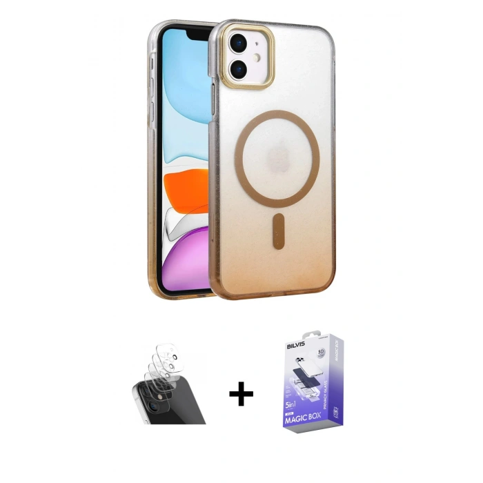 MARSİLYAN™- iPhone 12 Kılıf Ahenk Doku Özel Seri - Siyah Bilvis 5in1 5D Magic Hayalet Cam Ekran Koruyucu + Şeffaf Kamera Lens Koruma Cam