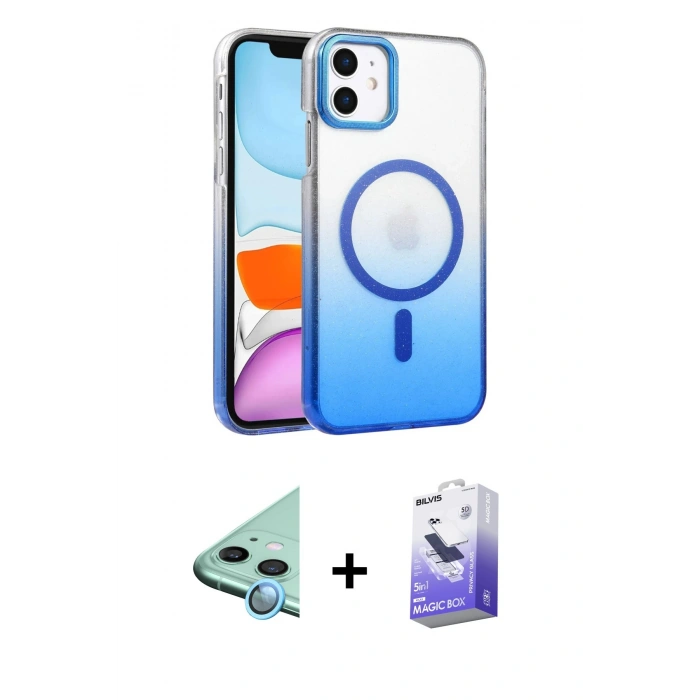 MARSİLYAN™- iPhone 12 Kılıf Ahenk Doku Özel Seri - Siyah Bilvis 5in1 5D Magic Hayalet Cam Ekran Koruyucu + Raze Metal Kamera Lens - MI