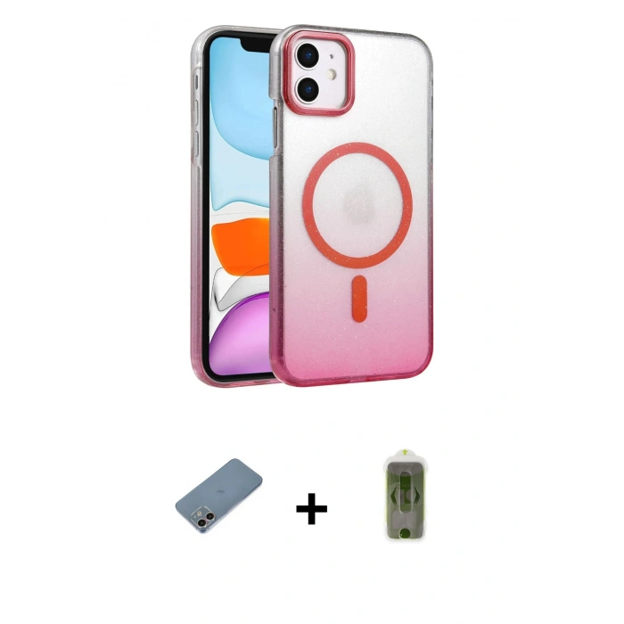 MARSİLYAN™- iPhone 12 Kılıf Ahenk Doku Özel Seri - Siyah Joko Magic 5D Hayalet Cam + Shine Kamera Lens Koruma Cam - GI