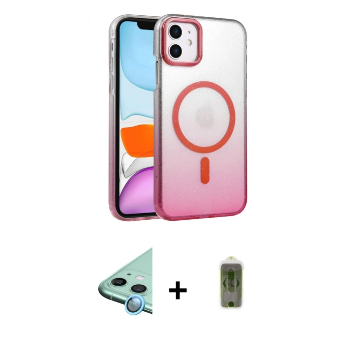 MARSİLYAN™- iPhone 12 Kılıf Ahenk Doku Özel Seri - Siyah Joko Magic 5D Hayalet Cam + Raze Metal Kamera Lens - MI