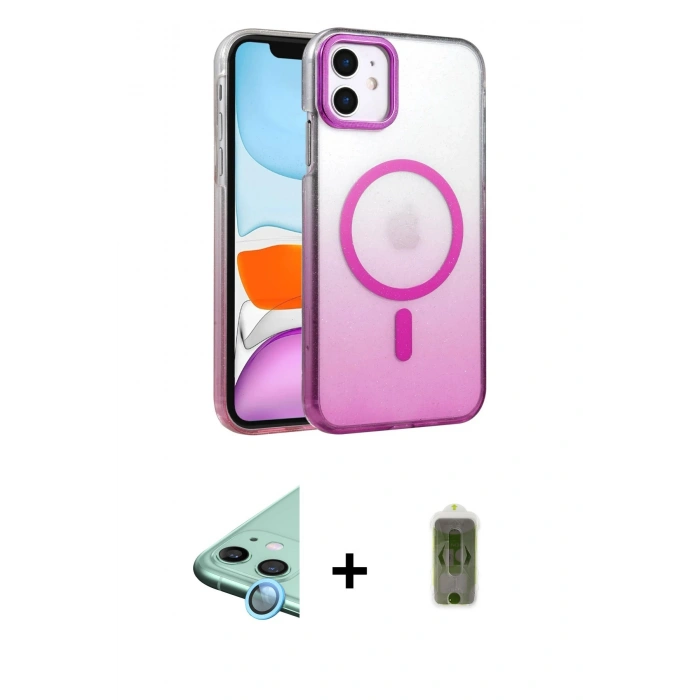 MARSİLYAN™- iPhone 12 Kılıf Ahenk Doku Özel Seri - Siyah Joko Magic 5D Hayalet Cam + Raze Metal Kamera Lens - MI