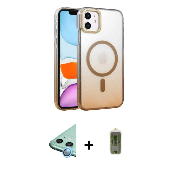 MARSİLYAN™- iPhone 12 Kılıf Ahenk Doku Özel Seri - Siyah Joko Magic 5D Hayalet Cam + Raze Metal Kamera Lens - MI