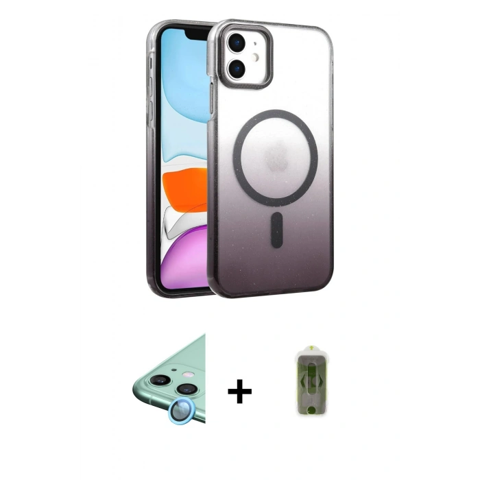 MARSİLYAN™- iPhone 12 Kılıf Ahenk Doku Özel Seri - Siyah Joko Magic 5D Hayalet Cam + Raze Metal Kamera Lens - MI