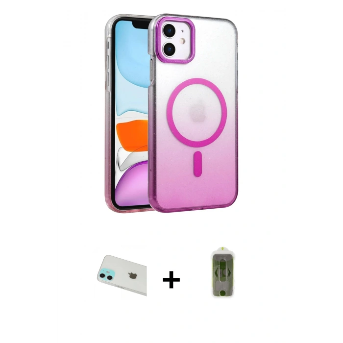 MARSİLYAN™- iPhone 12 Kılıf Ahenk Doku Özel Seri - Siyah Joko Magic 5D Hayalet Cam + Rainbow Kamera Lens Koruma Cam - YL