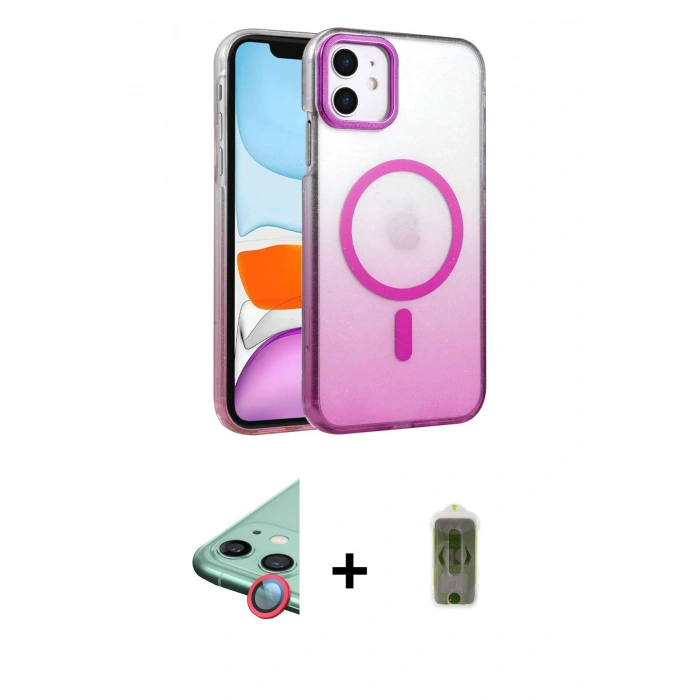 MARSİLYAN™- iPhone 12 Kılıf Ahenk Doku Özel Seri - Siyah Joko Magic 5D Hayalet Cam + Raze Metal Kamera Lens - KI