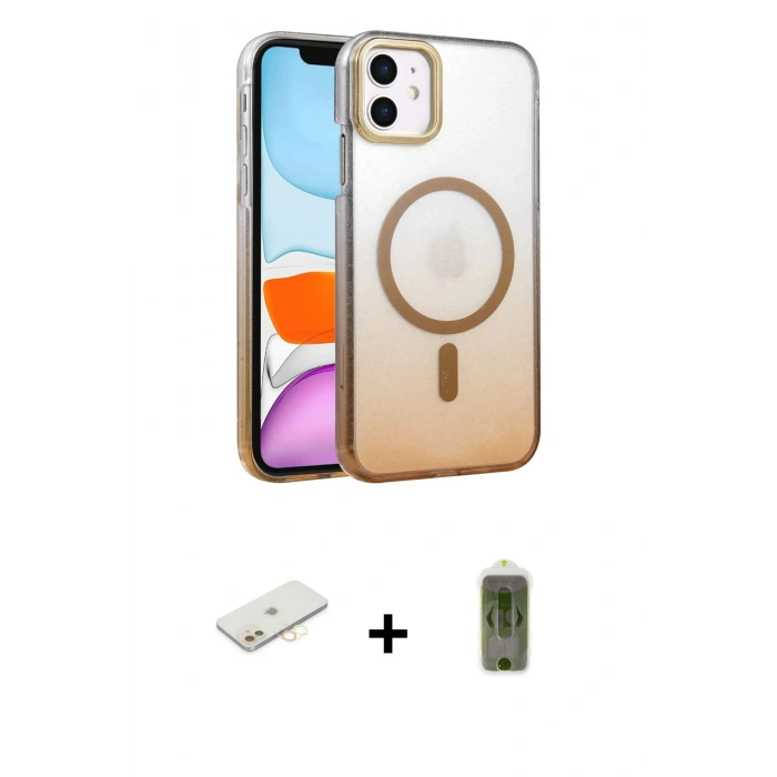 MARSİLYAN™- iPhone 12 Kılıf Ahenk Doku Özel Seri - Siyah Joko Magic 5D Hayalet Cam + Sarı Renkli Kamera Lens Koruma Cam