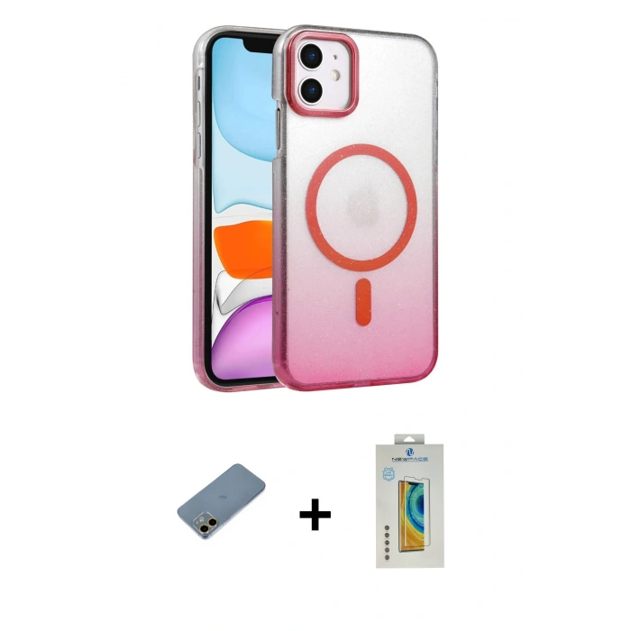 MARSİLYAN™- iPhone 12 Kılıf Ahenk Doku Özel Seri - Siyah Polymer Nano Ekran Koruyucu + Shine Kamera Lens Koruma Cam - GD