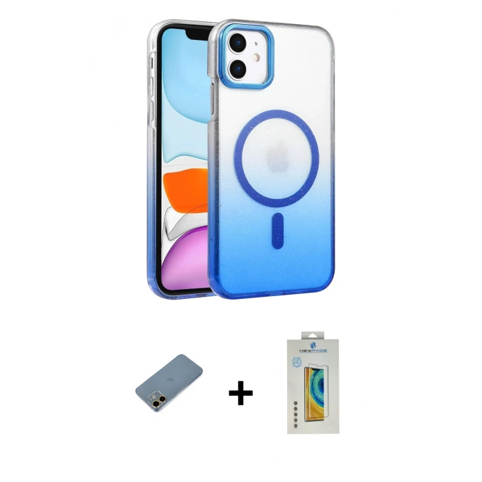 MARSİLYAN™- iPhone 12 Kılıf Ahenk Doku Özel Seri - Siyah Polymer Nano Ekran Koruyucu + Shine Kamera Lens Koruma Cam - GD