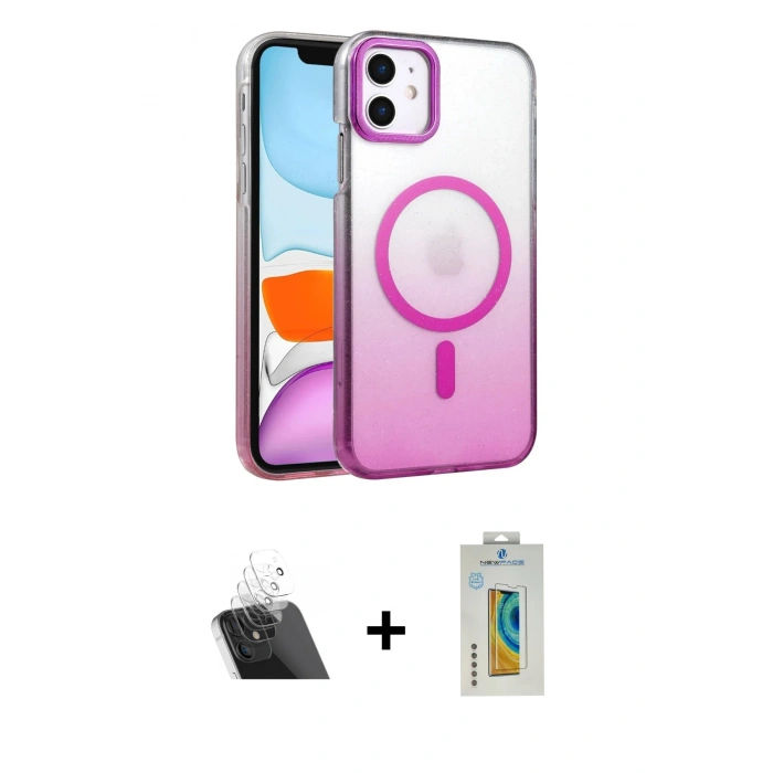 MARSİLYAN™- iPhone 12 Kılıf Ahenk Doku Özel Seri - Siyah Polymer Nano Ekran Koruyucu + Kamera Lens Koruma Cam - SF