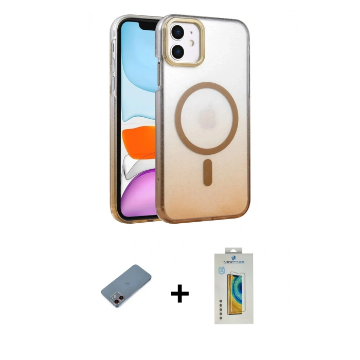 MARSİLYAN™- iPhone 12 Kılıf Ahenk Doku Özel Seri - Siyah Polymer Nano Ekran Koruyucu + Shine Kamera Lens Koruma Cam - PE