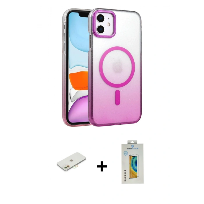 MARSİLYAN™- iPhone 12 Kılıf Ahenk Doku Özel Seri - Siyah Polymer Nano Ekran Koruyucu + Renkli Kamera Lens Koruma Cam - TU