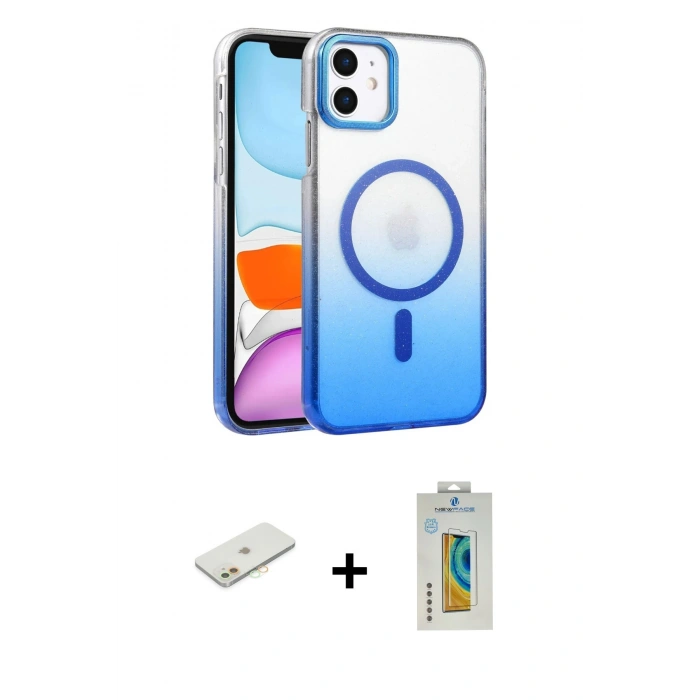 MARSİLYAN™- iPhone 12 Kılıf Ahenk Doku Özel Seri - Siyah Polymer Nano Ekran Koruyucu + Renkli Kamera Lens Koruma Cam - TU