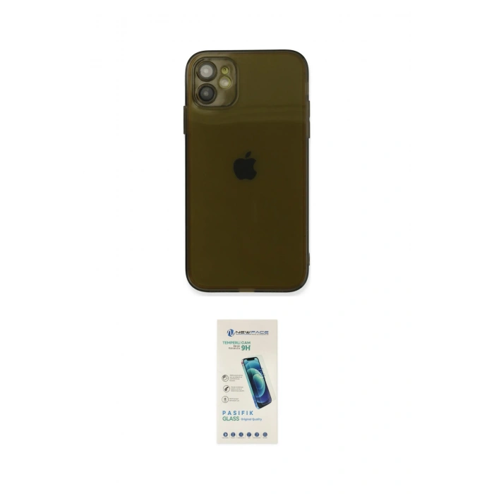 MARSİLYAN™- iPhone 12 Kılıf Ahenk Doku - Şeffaf Pasifik Cam Ekran Koruyucu