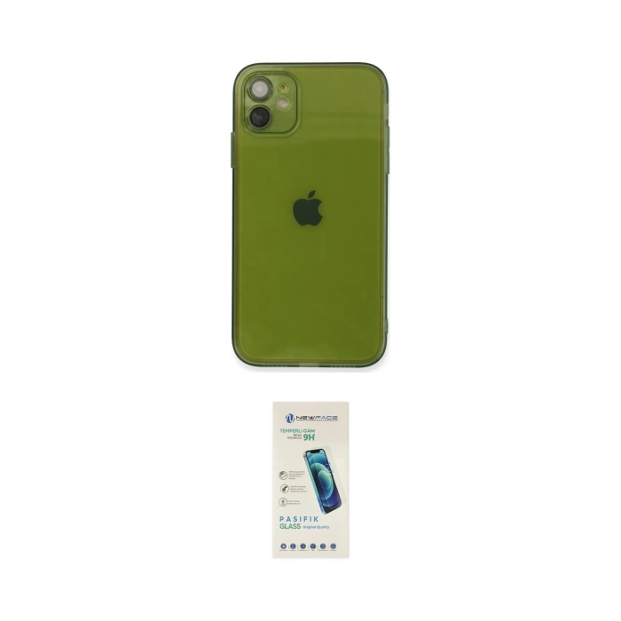 MARSİLYAN™- iPhone 12 Kılıf Ahenk Doku - Şeffaf Pasifik Cam Ekran Koruyucu