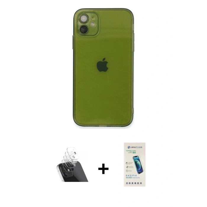 MARSİLYAN™- iPhone 12 Kılıf Ahenk Doku - Şeffaf Pasifik Cam Ekran Koruyucu + Kamera Lens Koruma Cam - SF