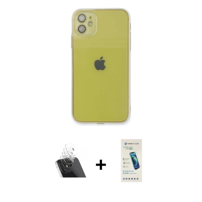 MARSİLYAN™- iPhone 12 Kılıf Ahenk Doku - Şeffaf Pasifik Cam Ekran Koruyucu + Kamera Lens Koruma Cam - SF