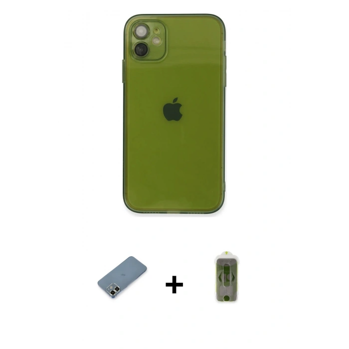 MARSİLYAN™- iPhone 12 Kılıf Ahenk Doku - Siyah Joko Magic 5D Hayalet Cam + Metal Kamera Lens Koruma Cam - AKYL