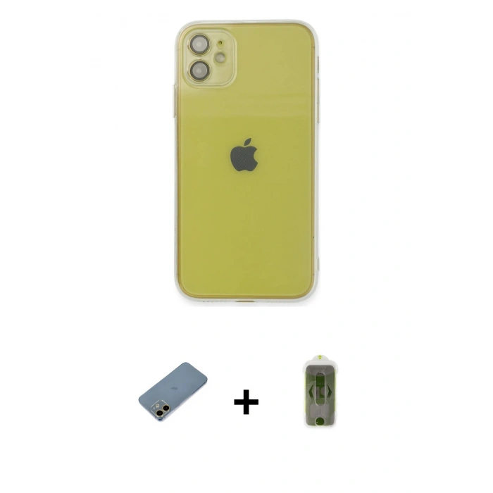 MARSİLYAN™- iPhone 12 Kılıf Ahenk Doku - Siyah Joko Magic 5D Hayalet Cam + Shine Kamera Lens Koruma Cam - GD