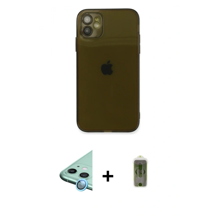MARSİLYAN™- iPhone 12 Kılıf Ahenk Doku - Siyah Joko Magic 5D Hayalet Cam + Raze Metal Kamera Lens - MI