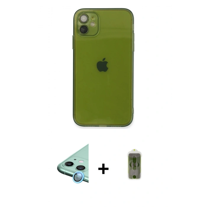 MARSİLYAN™- iPhone 12 Kılıf Ahenk Doku - Siyah Joko Magic 5D Hayalet Cam + Raze Metal Kamera Lens - MI