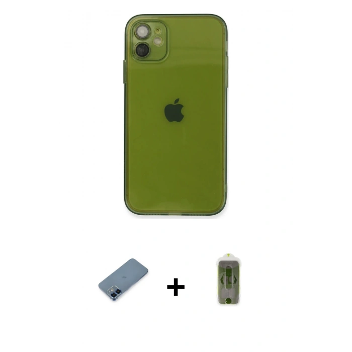 MARSİLYAN™- iPhone 12 Kılıf Ahenk Doku - Siyah Joko Magic 5D Hayalet Cam + Metal Kamera Lens Koruma Cam - MI