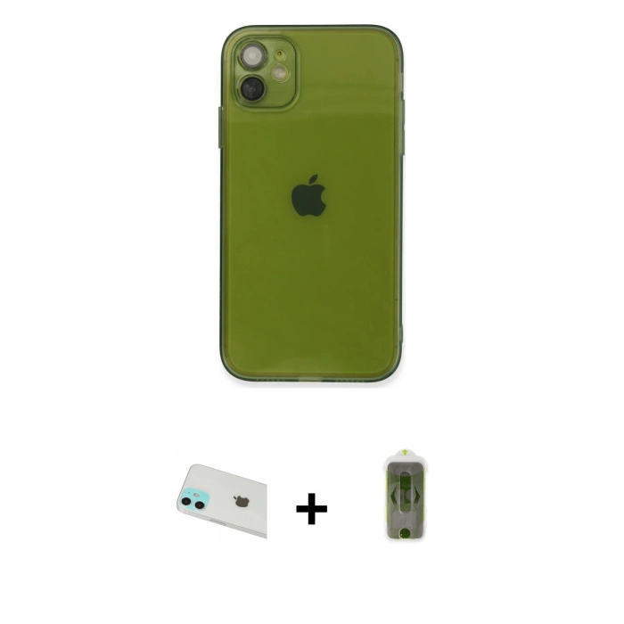 MARSİLYAN™- iPhone 12 Kılıf Ahenk Doku - Siyah Joko Magic 5D Hayalet Cam + Rainbow Kamera Lens Koruma Cam - YL
