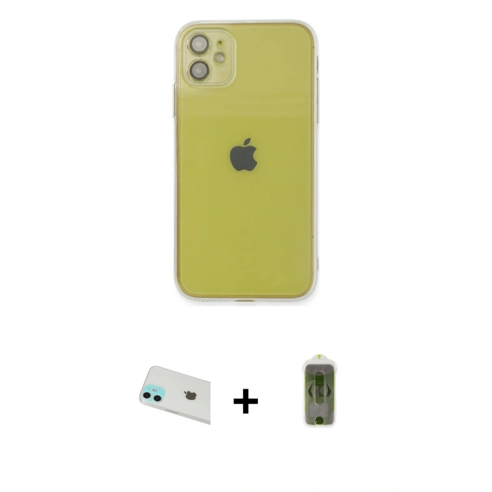 MARSİLYAN™- iPhone 12 Kılıf Ahenk Doku - Siyah Joko Magic 5D Hayalet Cam + Rainbow Kamera Lens Koruma Cam - YL