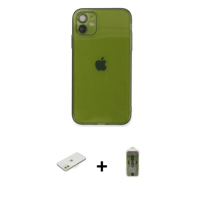 MARSİLYAN™- iPhone 12 Kılıf Ahenk Doku - Siyah Joko Magic 5D Hayalet Cam + Renkli Kamera Lens Koruma Cam - TU