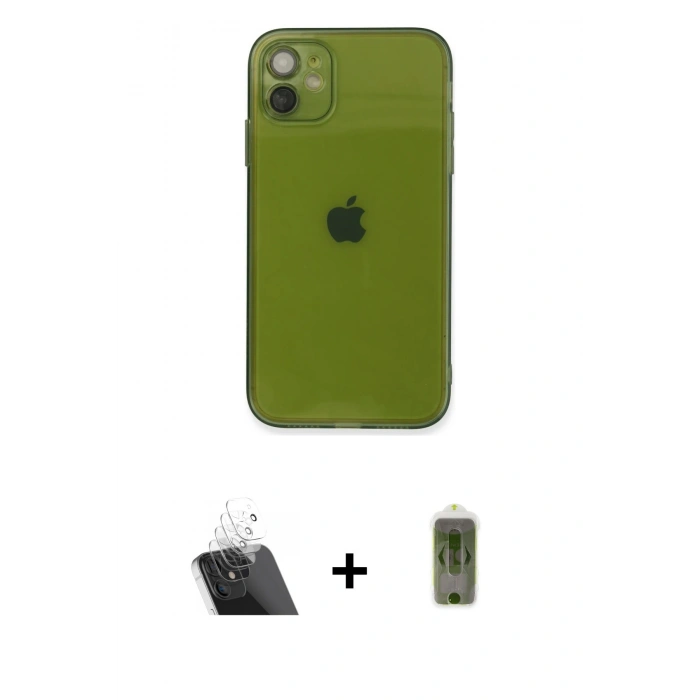MARSİLYAN™- iPhone 12 Kılıf Ahenk Doku - Siyah Joko Magic 5D Hayalet Cam + Kamera Lens Koruma Cam - SF