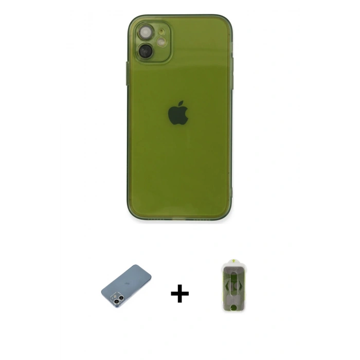 MARSİLYAN™- iPhone 12 Kılıf Ahenk Doku - Siyah Joko Magic 5D Hayalet Cam + Shine Kamera Lens Koruma Cam - GS