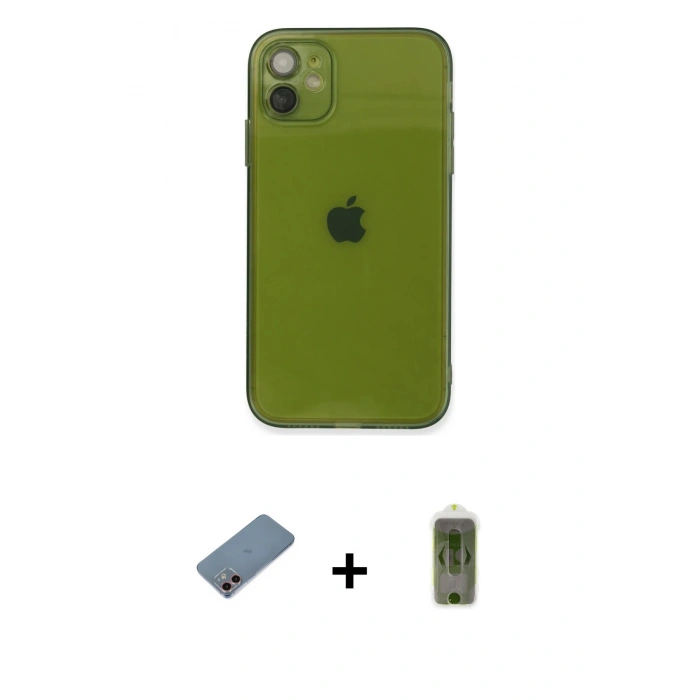 MARSİLYAN™- iPhone 12 Kılıf Ahenk Doku - Siyah Joko Magic 5D Hayalet Cam + Shine Kamera Lens Koruma Cam - PE