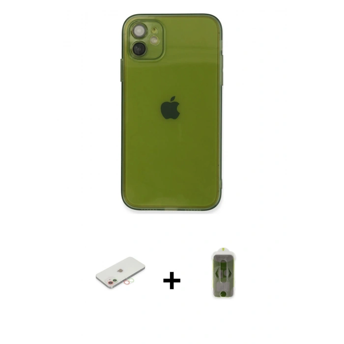 MARSİLYAN™- iPhone 12 Kılıf Ahenk Doku - Siyah Joko Magic 5D Hayalet Cam + Renkli Kamera Lens Koruma Cam - YL