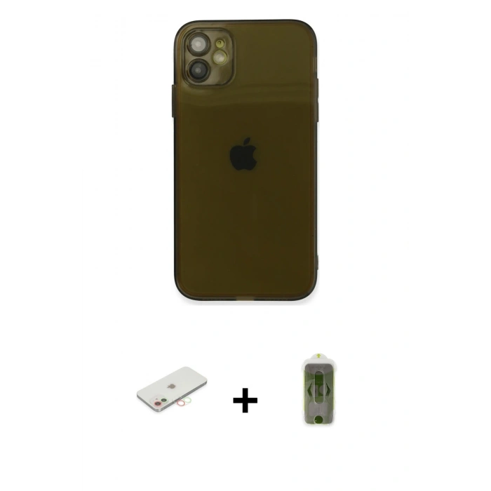 MARSİLYAN™- iPhone 12 Kılıf Ahenk Doku - Siyah Joko Magic 5D Hayalet Cam + Renkli Kamera Lens Koruma Cam - YL