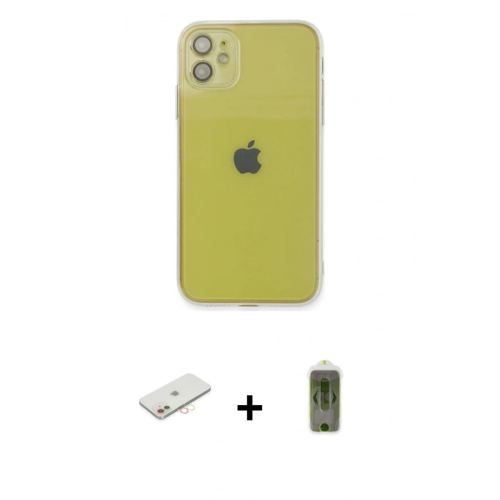 MARSİLYAN™- iPhone 12 Kılıf Ahenk Doku - Siyah Joko Magic 5D Hayalet Cam + Renkli Kamera Lens Koruma Cam - YL