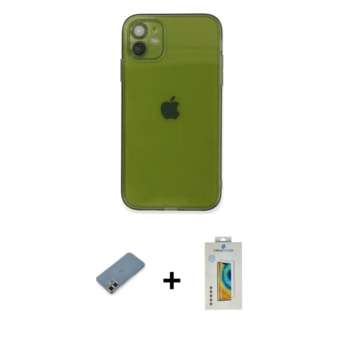MARSİLYAN™- iPhone 12 Kılıf Ahenk Doku - Siyah Polymer Nano Ekran Koruyucu + Metal Kamera Lens Koruma Cam - AKYL