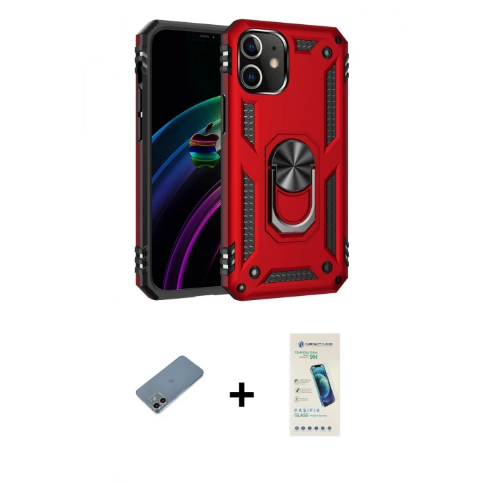 MARSİLYAN™- iPhone 12 Kılıf Ahenk Klasik Koleksiyonu - Şeffaf Pasifik Cam Ekran Koruyucu + Shine Kamera Lens Koruma Cam - GI