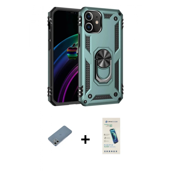 MARSİLYAN™- iPhone 12 Kılıf Ahenk Klasik Koleksiyonu - Şeffaf Pasifik Cam Ekran Koruyucu + Shine Kamera Lens Koruma Cam - GS