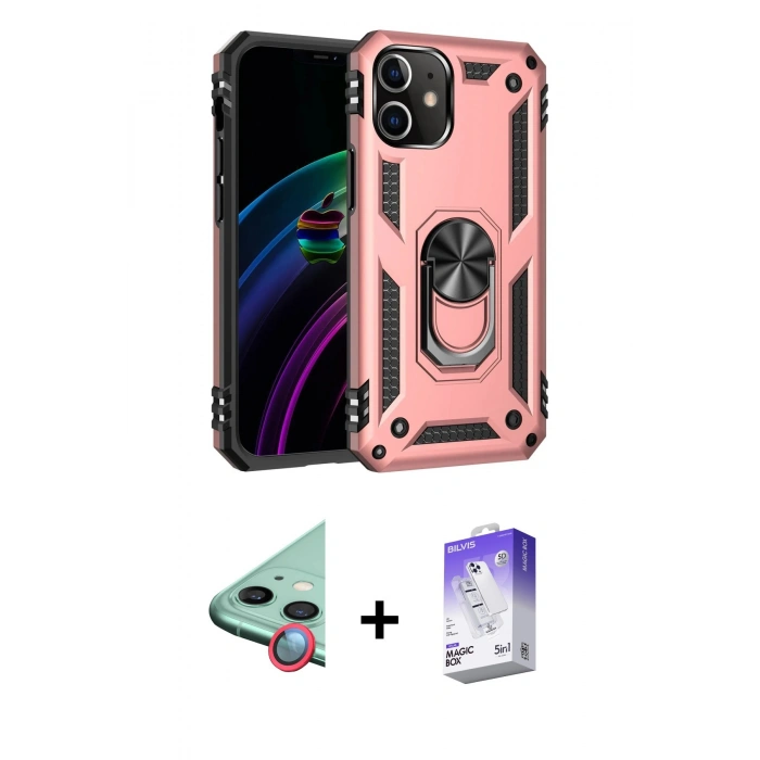 MARSİLYAN™- iPhone 12 Kılıf Ahenk Klasik Koleksiyonu - Siyah Bilvis 5in1 3D Magic Cam Ekran Koruyucu + Raze Metal Kamera Lens - KI