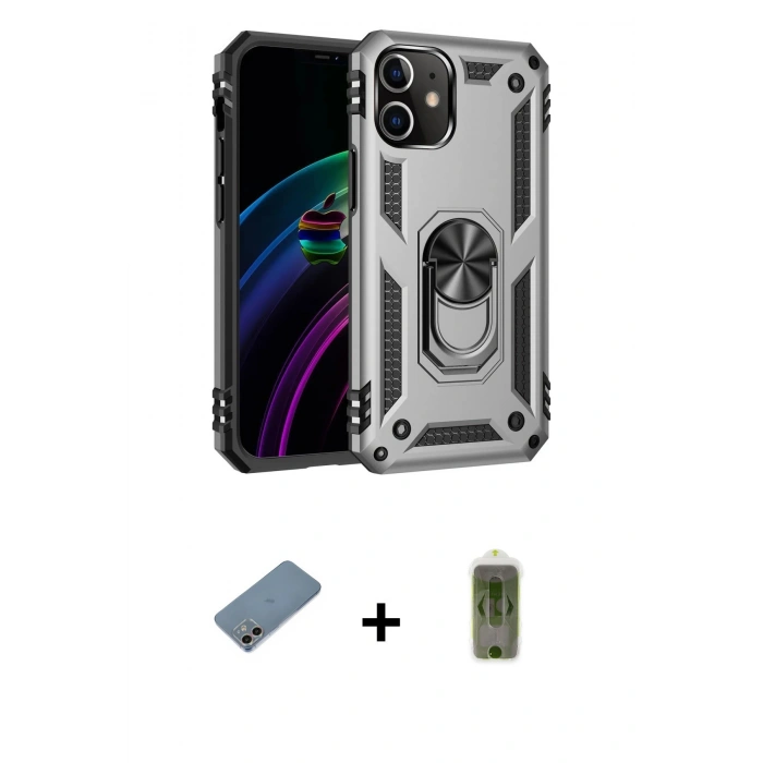 MARSİLYAN™- iPhone 12 Kılıf Ahenk Klasik Koleksiyonu - Siyah Joko Magic 5D Hayalet Cam + Shine Kamera Lens Koruma Cam - GI