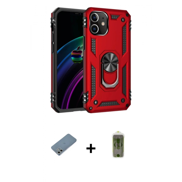 MARSİLYAN™- iPhone 12 Kılıf Ahenk Klasik Koleksiyonu - Siyah Joko Magic 5D Hayalet Cam + Shine Kamera Lens Koruma Cam - GS