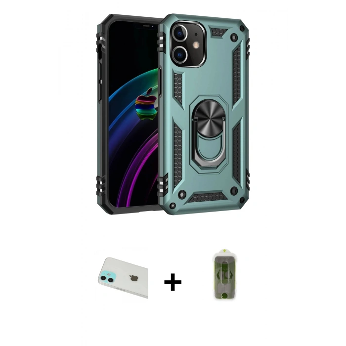 MARSİLYAN™- iPhone 12 Kılıf Ahenk Klasik Koleksiyonu - Siyah Joko Magic 5D Hayalet Cam + Rainbow Kamera Lens Koruma Cam - YL