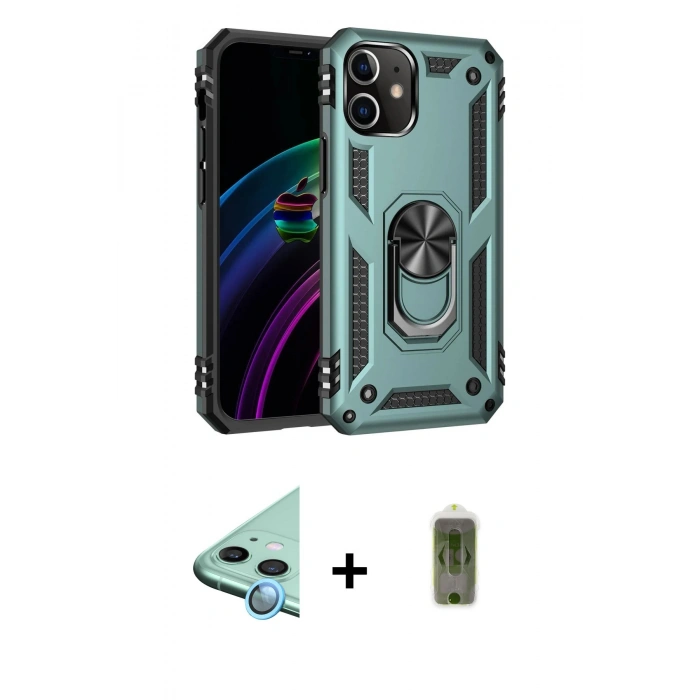 MARSİLYAN™- iPhone 12 Kılıf Ahenk Klasik Koleksiyonu - Siyah Joko Magic 5D Hayalet Cam + Raze Metal Kamera Lens - MI