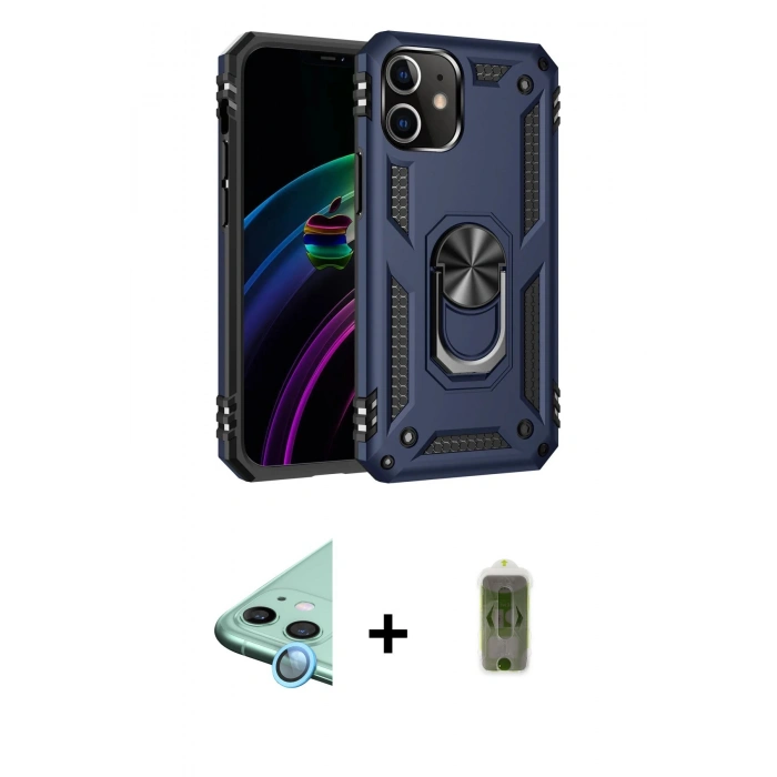 MARSİLYAN™- iPhone 12 Kılıf Ahenk Klasik Koleksiyonu - Siyah Joko Magic 5D Hayalet Cam + Raze Metal Kamera Lens - MI