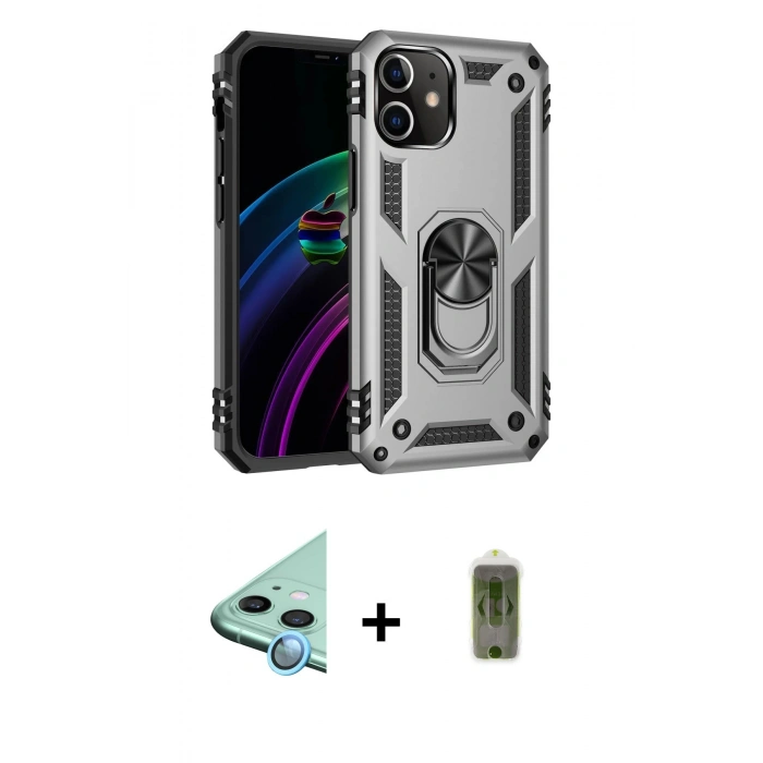 MARSİLYAN™- iPhone 12 Kılıf Ahenk Klasik Koleksiyonu - Siyah Joko Magic 5D Hayalet Cam + Raze Metal Kamera Lens - MI