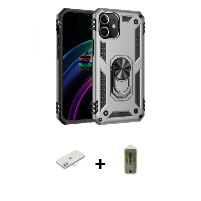 MARSİLYAN™- iPhone 12 Kılıf Ahenk Klasik Koleksiyonu - Siyah Joko Magic 5D Hayalet Cam + Renkli Kamera Lens Koruma Cam - SI