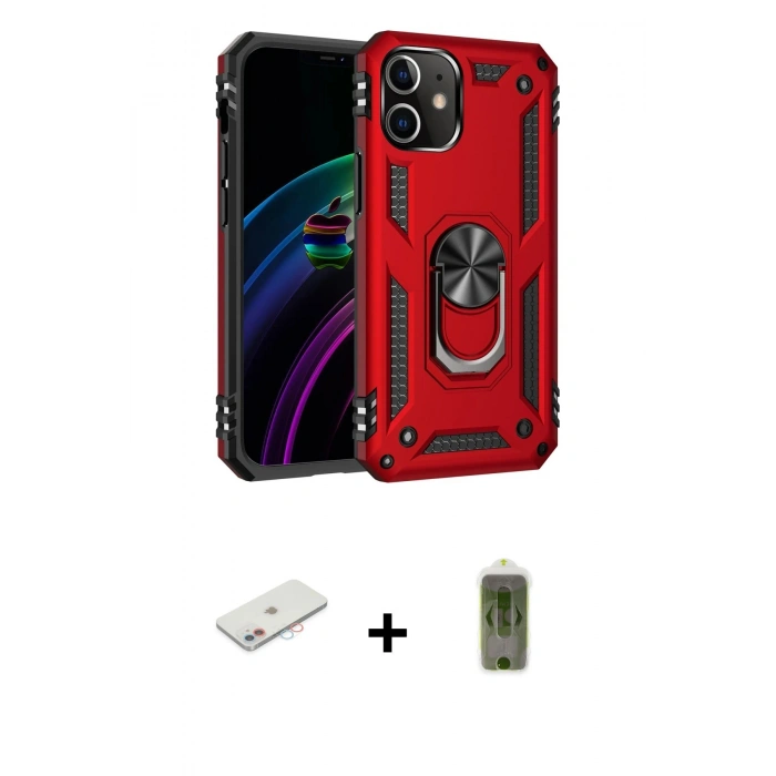 MARSİLYAN™- iPhone 12 Kılıf Ahenk Klasik Koleksiyonu - Siyah Joko Magic 5D Hayalet Cam + Renkli Kamera Lens Koruma Cam - PE