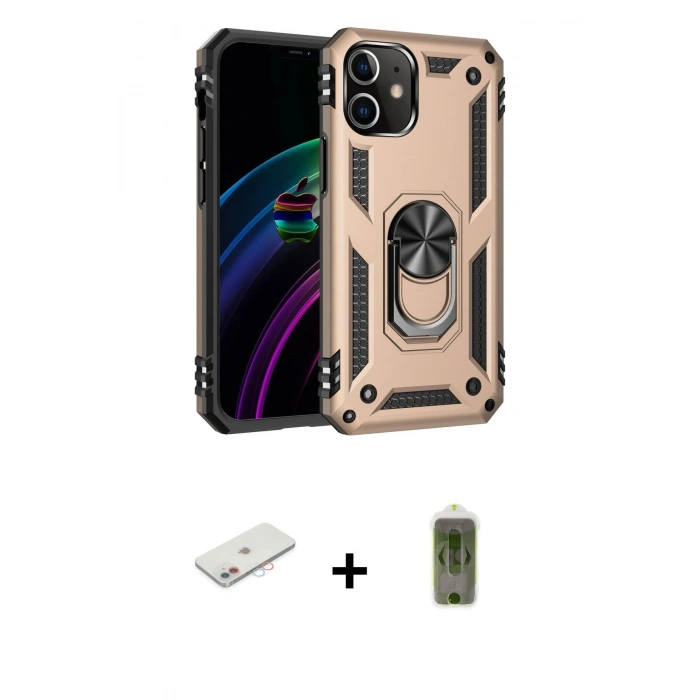 MARSİLYAN™- iPhone 12 Kılıf Ahenk Klasik Koleksiyonu - Siyah Joko Magic 5D Hayalet Cam + Renkli Kamera Lens Koruma Cam - PE