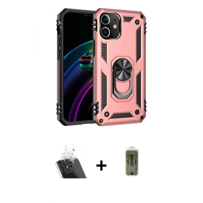 MARSİLYAN™- iPhone 12 Kılıf Ahenk Klasik Koleksiyonu - Siyah Joko Magic 5D Hayalet Cam + Şeffaf Kamera Lens Koruma Cam