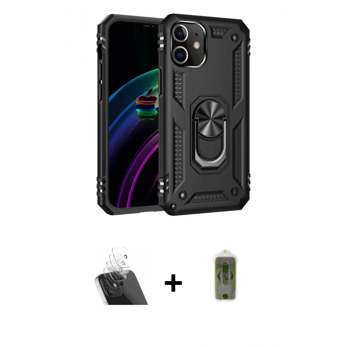 MARSİLYAN™- iPhone 12 Kılıf Ahenk Klasik Koleksiyonu - Siyah Joko Magic 5D Hayalet Cam + Şeffaf Kamera Lens Koruma Cam